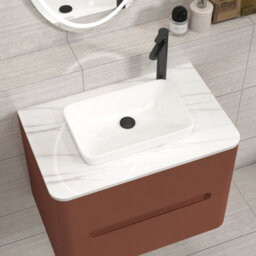 Royal Bathrooms Venice 700mm Terracotta Clay Wall Mounted Bathroom Countertop Vanity Unit 2 Drawer With Qubix Basin - thumbnail 6