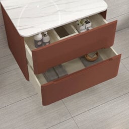 Royal Bathrooms Venice 700mm Terracotta Clay Wall Mounted Bathroom Countertop Vanity Unit 2 Drawer With Qubix Basin - thumbnail 5