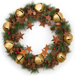 Shatchi 40Cm Bells Stars Pine Green Christmas Wreath - thumbnail 3
