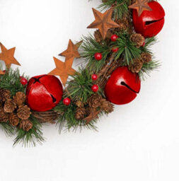 Shatchi 40Cm Bells Stars Pine Green Christmas Wreath - thumbnail 1