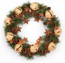 Shatchi 40Cm Bells Stars Pine Green Christmas Wreath - thumbnail 4