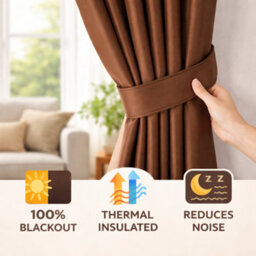 Nod Off Brown Blackout Eyelet Curtains Ring Top Thermal Curtains Ready Made Pair 46X54 Inches - thumbnail 5