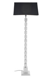 Orsina Large Faceted Floor Lamp, Nickel Finish Textured Cubic Base, Contemporary Floor Light With White Fabric