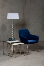 Orsina Large Faceted Floor Lamp, Nickel Finish Textured Cubic Base, Contemporary Floor Light With White Fabric - thumbnail 3