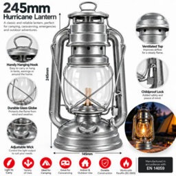 Grass Warehouse Hurricane Lantern 245mm Paraffin Camping Light Adjustable Wick Hanging Lamp - thumbnail 2