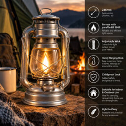 Grass Warehouse Hurricane Lantern 245mm Paraffin Camping Light Adjustable Wick Hanging Lamp - thumbnail 5