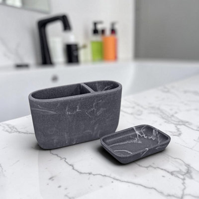 Showerdrape Octavia Grey Bathroom Accessory Set - Soap Dish & Toothbrush Holder - image 1