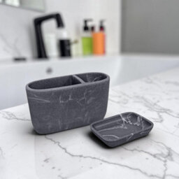 Showerdrape Octavia Grey Bathroom Accessory Set - Soap Dish & Toothbrush Holder - thumbnail 1