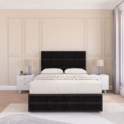 "Sloomy 4Ft Monaco Divan Bed Base Black Plush ,2 Drawers, 12"" Footboard & 54"" Floor Standing Headboard - Small Double" - thumbnail 2
