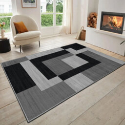 Oxford Homeware Printed Rug, Non-Slip Pets Friendly, Living Room Rugs And Bedroom Rugs, (Milo Black And Grey, 120X170Cm) - thumbnail 1