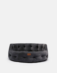 Joules Chesterfield Dog Bed, Grey, Soft Velvet Fabric, Thickly Padded, Machine Washable, 70Cm Diameter, Large - thumbnail 2