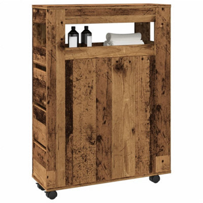Walplus Narrow Bathroom Cabinet With Wheels Old Wood Engineered Wood - image 1
