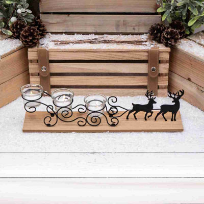 Annibells Black Metal Sleigh Triple Glass Tea Light Holder (11078)