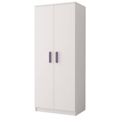 Arte Smyk 06 White Matt Hinged Wardrobe W800mm H1930mm D500mm With Delicate Heather Handles - image 1