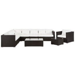 Beliani Garden Lounge Set With Table 8 Seater Xxl Right Hand Modular Pe Rattan Dark Brown - thumbnail 1