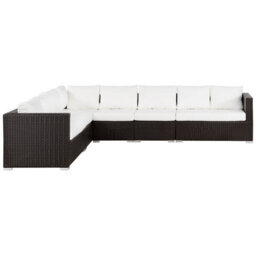 Beliani Garden Lounge Set With Table 8 Seater Xxl Right Hand Modular Pe Rattan Dark Brown - thumbnail 4