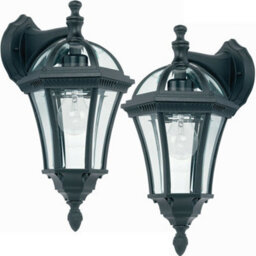 2 Pack Ip44 Outdoor Wall Light Matt Black & Glass Lantern Down Porch Path Lamp