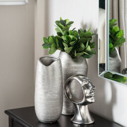 Beliani Silver Stoneware Decorative Table Vase 33Cm - Elegant Minimalist Accent For Dried Bouquets - thumbnail 2