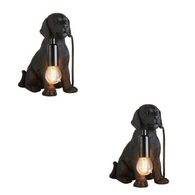 Loops Charming 2 Pack Matt Black Labrador Puppy Table Lamps For Dog Lovers - image 1