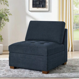Xample Thomasville Tisdale Blue Fabric Armless Chair, Pocket Coil Cushion, Tufted Seat, Solid Wood Legs, Modular Living Room Seating - thumbnail 1