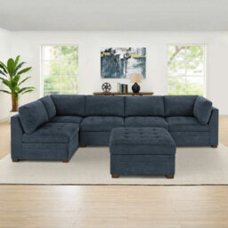 Xample Thomasville Tisdale Blue Fabric Armless Chair, Pocket Coil Cushion, Tufted Seat, Solid Wood Legs, Modular Living Room Seating - thumbnail 6