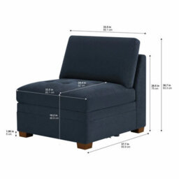 Xample Thomasville Tisdale Blue Fabric Armless Chair, Pocket Coil Cushion, Tufted Seat, Solid Wood Legs, Modular Living Room Seating - thumbnail 2