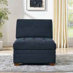 Xample Thomasville Tisdale Blue Fabric Armless Chair, Pocket Coil Cushion, Tufted Seat, Solid Wood Legs, Modular Living Room Seating - thumbnail 3