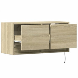 Berkfield Tv Wall Cabinet With Led Lights Sonoma Oak 80X31X35 Cm - thumbnail 9