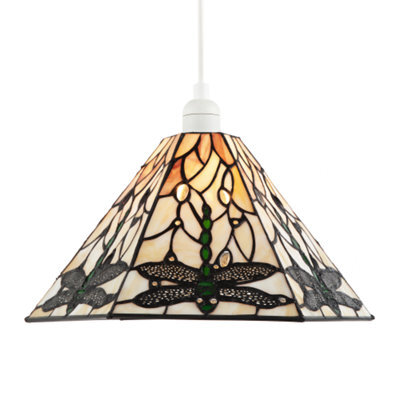Happy Homewares Green Dragonfly Tiffany Glass Pendant Light Shade With Hexagonal Shape - image 1
