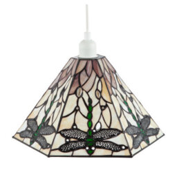 Happy Homewares Green Dragonfly Tiffany Glass Pendant Light Shade With Hexagonal Shape - thumbnail 3