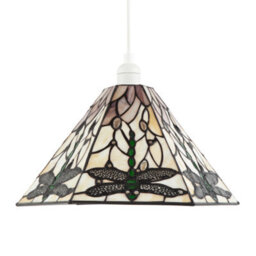 Happy Homewares Green Dragonfly Tiffany Glass Pendant Light Shade With Hexagonal Shape - thumbnail 2