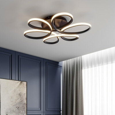 Living And Home Modern 6 Curved Shape Black Acrylic Symmetric Petal Dimmable Led Semi Ceiling Light Fixture 58Cm - image 1