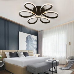 Living And Home Modern 6 Curved Shape Black Acrylic Symmetric Petal Dimmable Led Semi Ceiling Light Fixture 58Cm - thumbnail 3