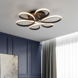 Living And Home Modern 6 Curved Shape Black Acrylic Symmetric Petal Dimmable Led Semi Ceiling Light Fixture 58Cm