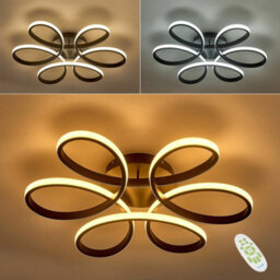 Living And Home Modern 6 Curved Shape Black Acrylic Symmetric Petal Dimmable Led Semi Ceiling Light Fixture 58Cm - thumbnail 4