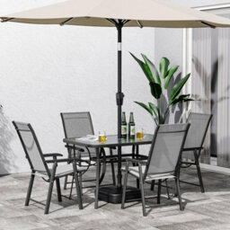Living And Home Set Of 5 Black Tempered Glass Outdoor Coffee Umbrella Table And Folding Chairs Set 120 Cm - thumbnail 4