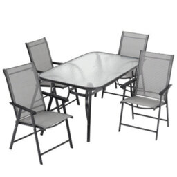 Living And Home Set Of 5 Black Tempered Glass Outdoor Coffee Umbrella Table And Folding Chairs Set 120 Cm - thumbnail 5