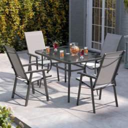 Living And Home Set Of 5 Black Tempered Glass Outdoor Coffee Umbrella Table And Folding Chairs Set 120 Cm - thumbnail 1