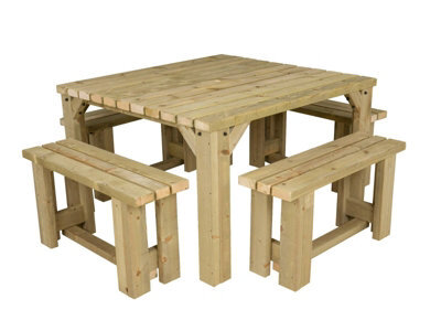 Arbor Garden Solutions Quadrum Picnic Table With 4 Benches (Natural Finish) - image 1