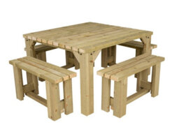 Arbor Garden Solutions Quadrum Picnic Table With 4 Benches (Natural Finish) - thumbnail 1