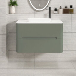 Royal Bathrooms Venice 800mm Sage Green Wall Mounted Bathroom Countertop Vanity Unit 2 Drawer With Qubix Basin - thumbnail 1