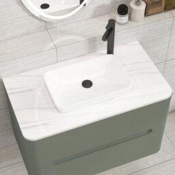 Royal Bathrooms Venice 800mm Sage Green Wall Mounted Bathroom Countertop Vanity Unit 2 Drawer With Qubix Basin - thumbnail 6