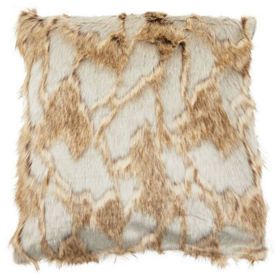 Orsina Lamina Grey And Natural Faux Fur Square Cushion, Luxe Ombre Design With Feather Filler, Faux Throw Cushion - image 1