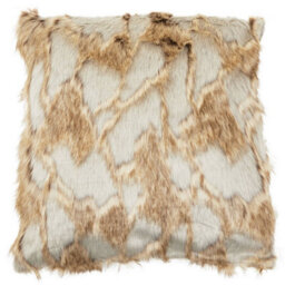 Orsina Lamina Grey And Natural Faux Fur Square Cushion, Luxe Ombre Design With Feather Filler, Faux Throw Cushion - thumbnail 1