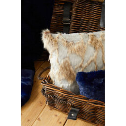 Orsina Lamina Grey And Natural Faux Fur Square Cushion, Luxe Ombre Design With Feather Filler, Faux Throw Cushion - thumbnail 8