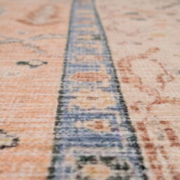 Loomed Traditional Pattern Cotton Chenille Rug Peach Blue Machine Washable 80Cm X 300Cm - thumbnail 4