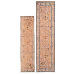 Loomed Traditional Pattern Cotton Chenille Rug Peach Blue Machine Washable 80Cm X 300Cm - thumbnail 5
