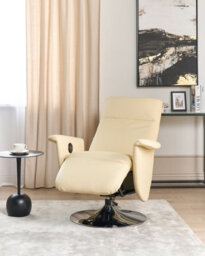 Beliani Recliner Chair Prime With Footrest Faux Leather Light Beige - thumbnail 2