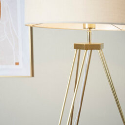 Valuelights Aero Gold Hairpin Design Tripod Floor Lamp With Beige Drum Shade - thumbnail 3