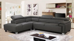 Genuine Leather Mid Grey Left Hand Facing Corner Sofa - thumbnail 2